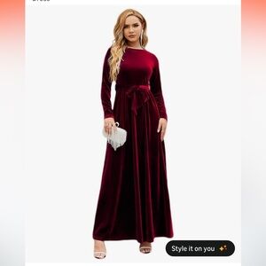 Velvet Burgundy Maxi Dress. NWT size small